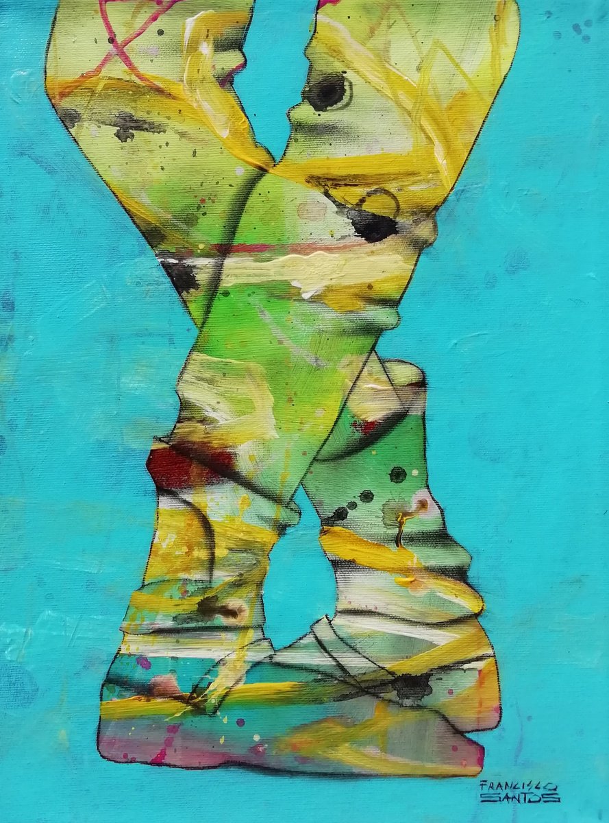 Expressive Portrait Acrylic Painting By Francisco Santos, 12 X 16, Ballet 1, Original Artwork