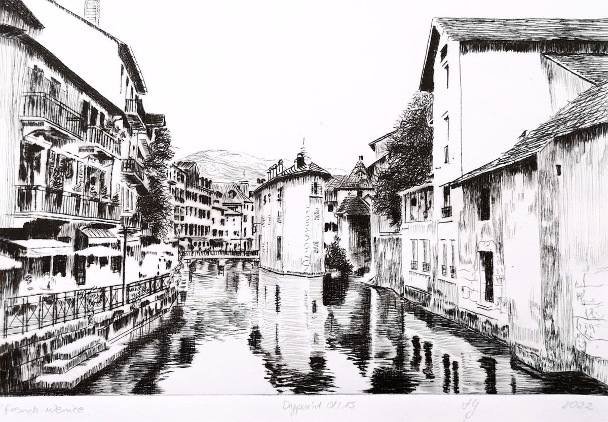 Cityscapes Etchings & Engravings By Aneta Gajos, 12 X 8, French Venice, Original Artwork