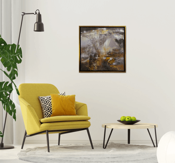 Large framed acrylic abstract landscape mindscape lightscape The night secret gardens by O KLOSKA