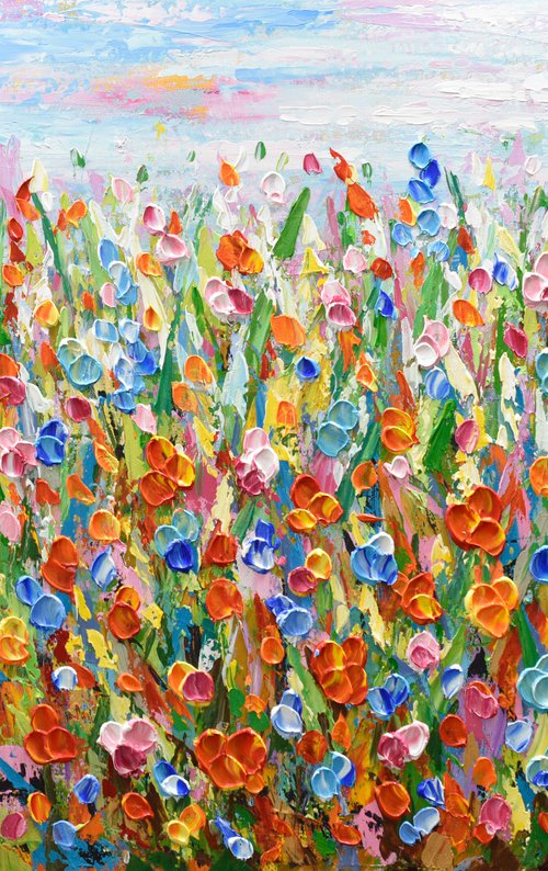 Meadow Joy - Abstract Floral Field Painting, Palette Knife Art by Olga Tkachyk