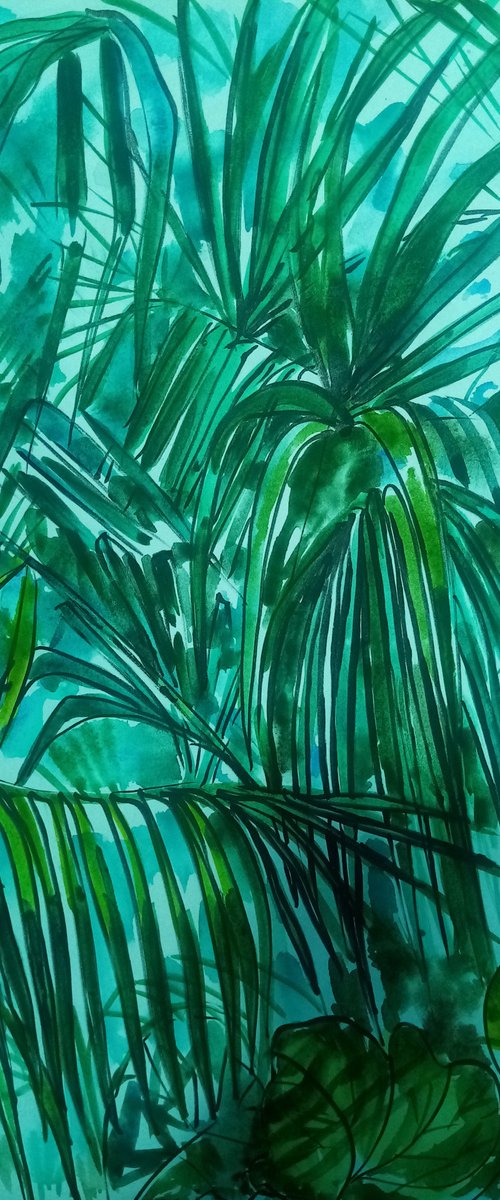 Green palm leaves by Oxana Raduga