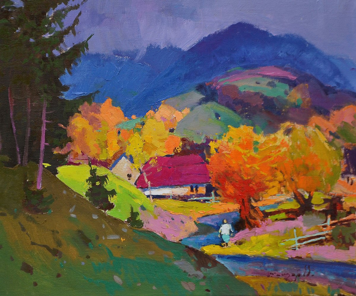 Impressionistic Landscape Oil Painting By Alexander Shandor, 24 X 20, Amazing Verkhovyna, Original Artwork