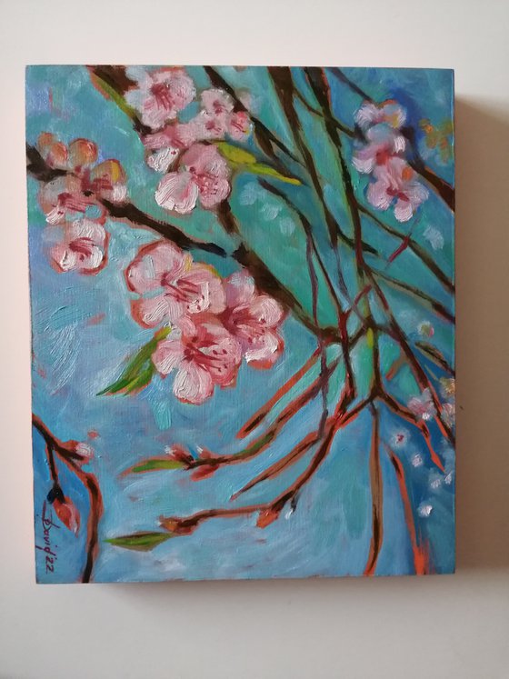 Almond blossom oil painting on wood Oil painting by Olga David | Artfinder