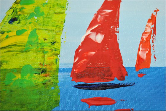 Yachting  - abstract acrylic painting, canvas wall art, seascape painting, framed modern art