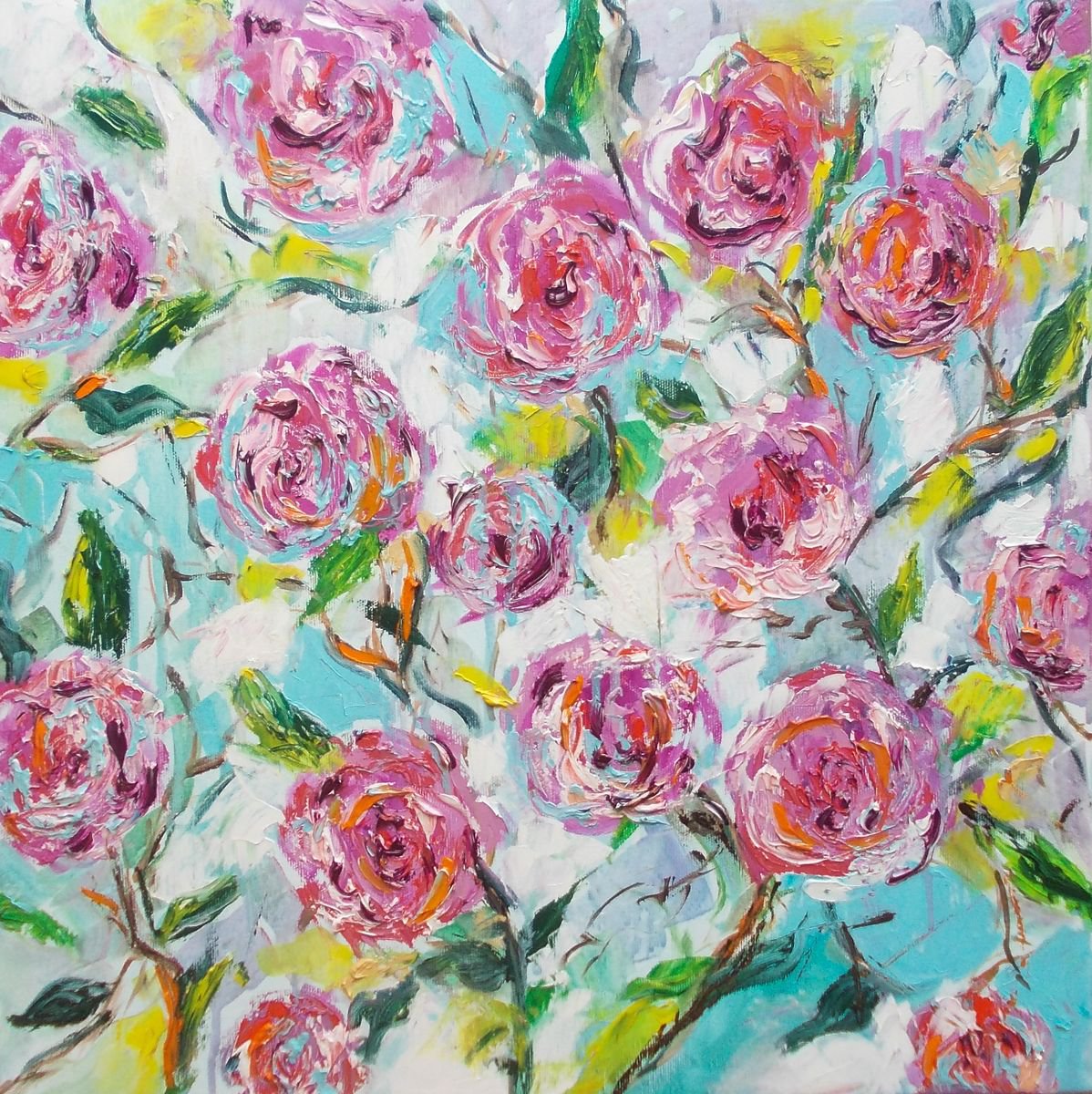 Promise-Roses oil painting-Garden with roses by Antigoni Tziora