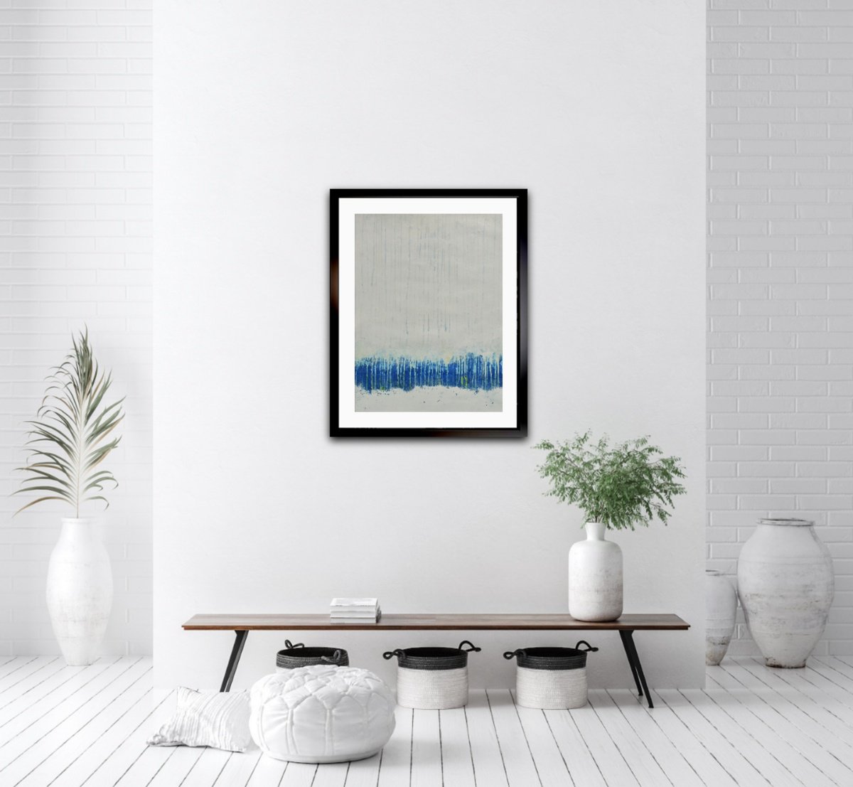Blizzard Blue - Blue and white drip painting on paper by Carney