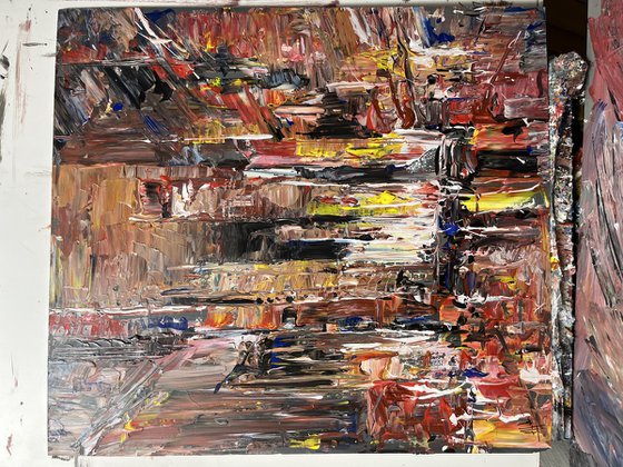 CITY LIGHTS 3, abstract impressionist painting 55x65cm