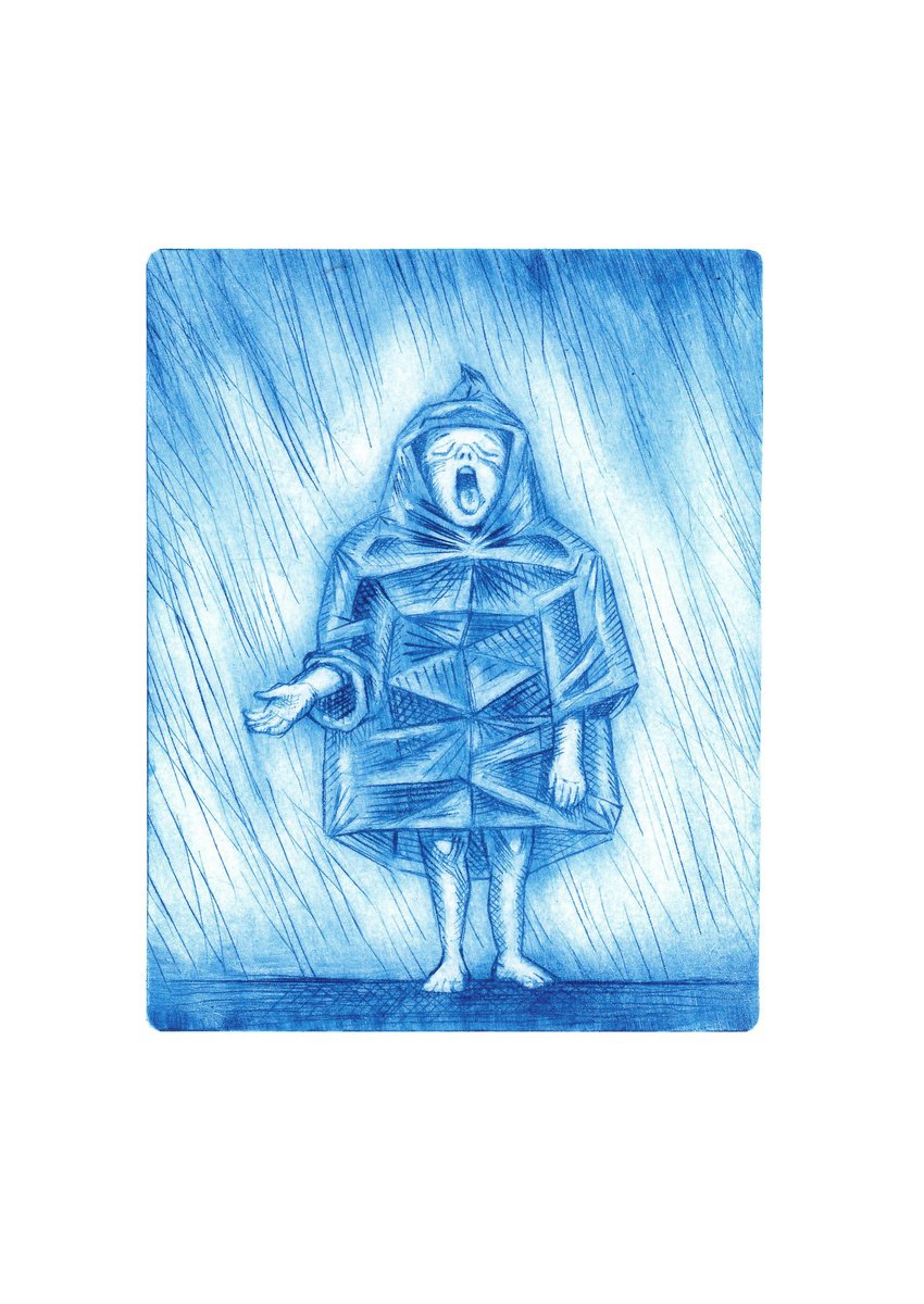 Illustrative Portrait Etchings & Engravings By Oleksandr Korol, 8 X 11", Rain, Original Artwork