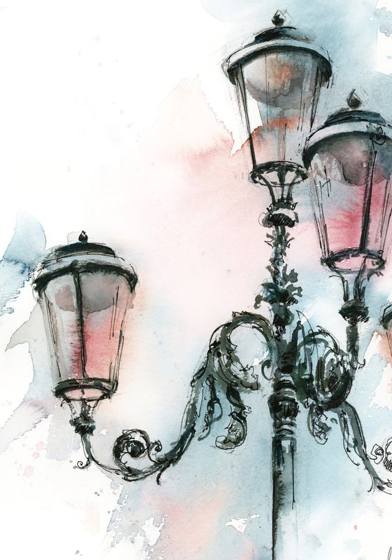 Venice Lanterns - Architecture Sketch Mixed Media