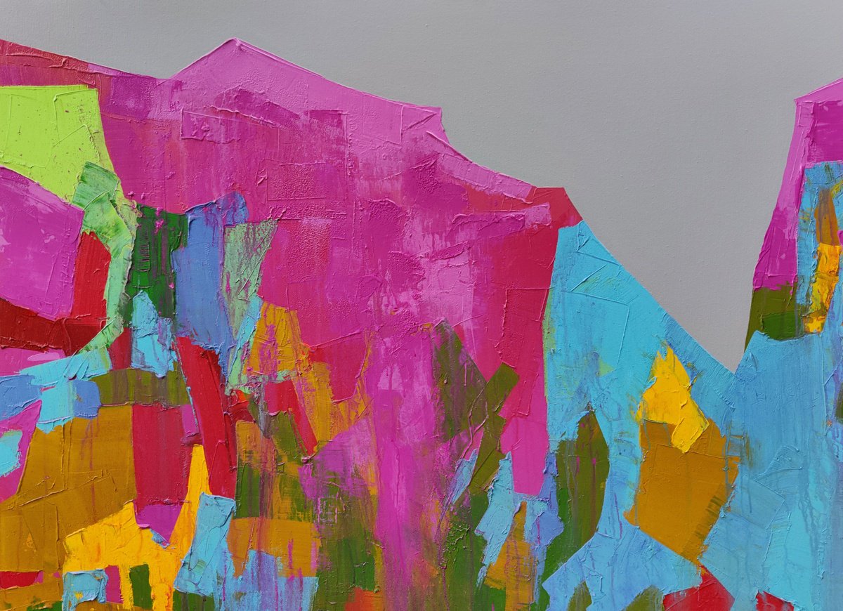 Abstract Acrylic Painting By Abhishek Kumar, 54 X 42, Pink Pinnacles, Original Artwork