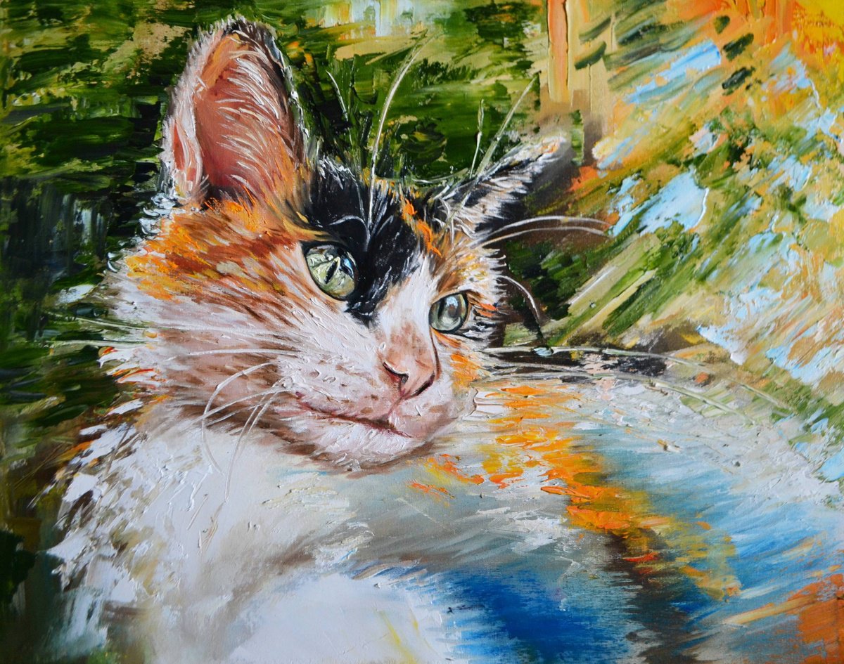 Impressionistic Animal Oil Painting By Valeriia Radziievska, 20 X 16", Siesta, Original Artwork