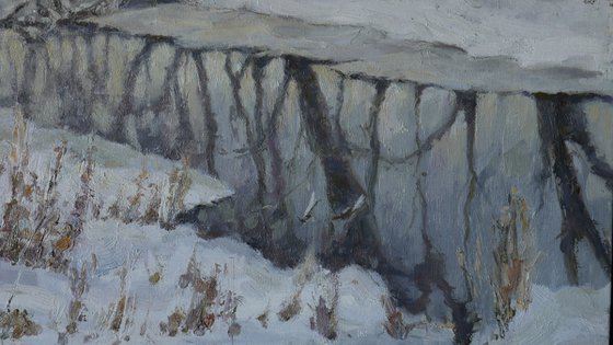 The Winter River - winter landscape painting