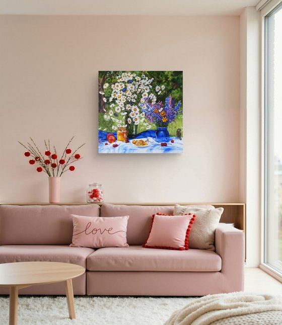 Wildflowers and Daisies in Summer Garden