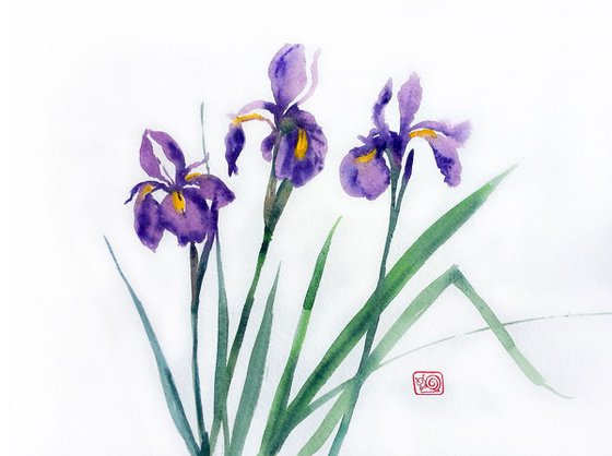 !!! SPRING SALE !!! - Purple Iris Watercolor #4 - botanical - art  - purple