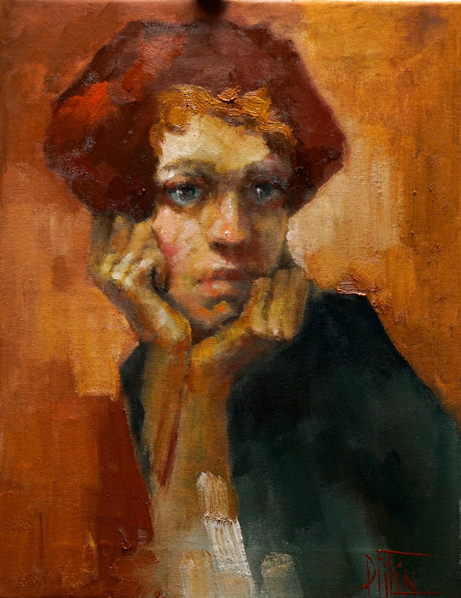 Impressionistic Portrait Oil Painting By Pavel Filin, 14 X 18", Unfinished Portrait, Original Artwork