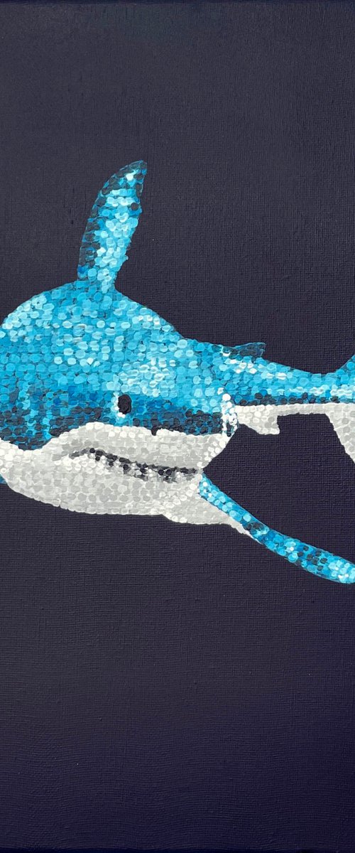 The Great White Shark - pointillism painting by Kelsey Emblow