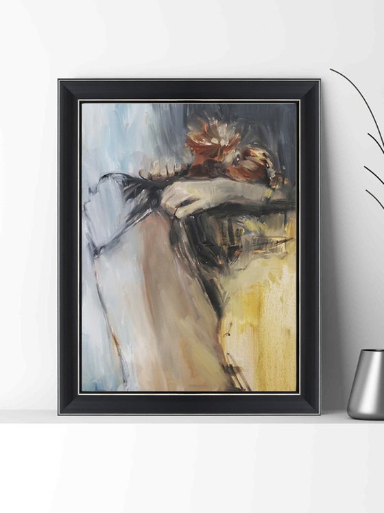 Oil painting Woman (black, gray, yellow)