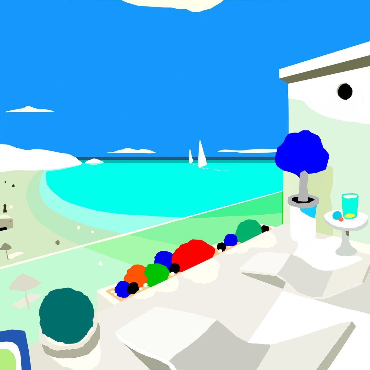 Urban And Pop Landscape Giclee Print By Alejos, 24 X 24, Music From The Balcony, Original Artwork