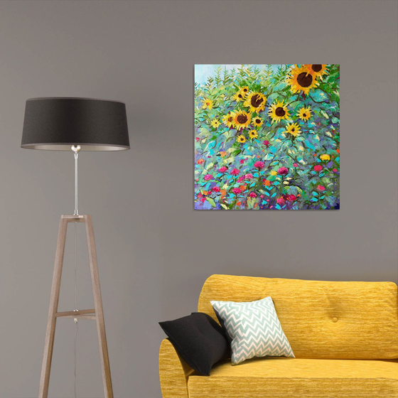 Abstract garden sunflowers