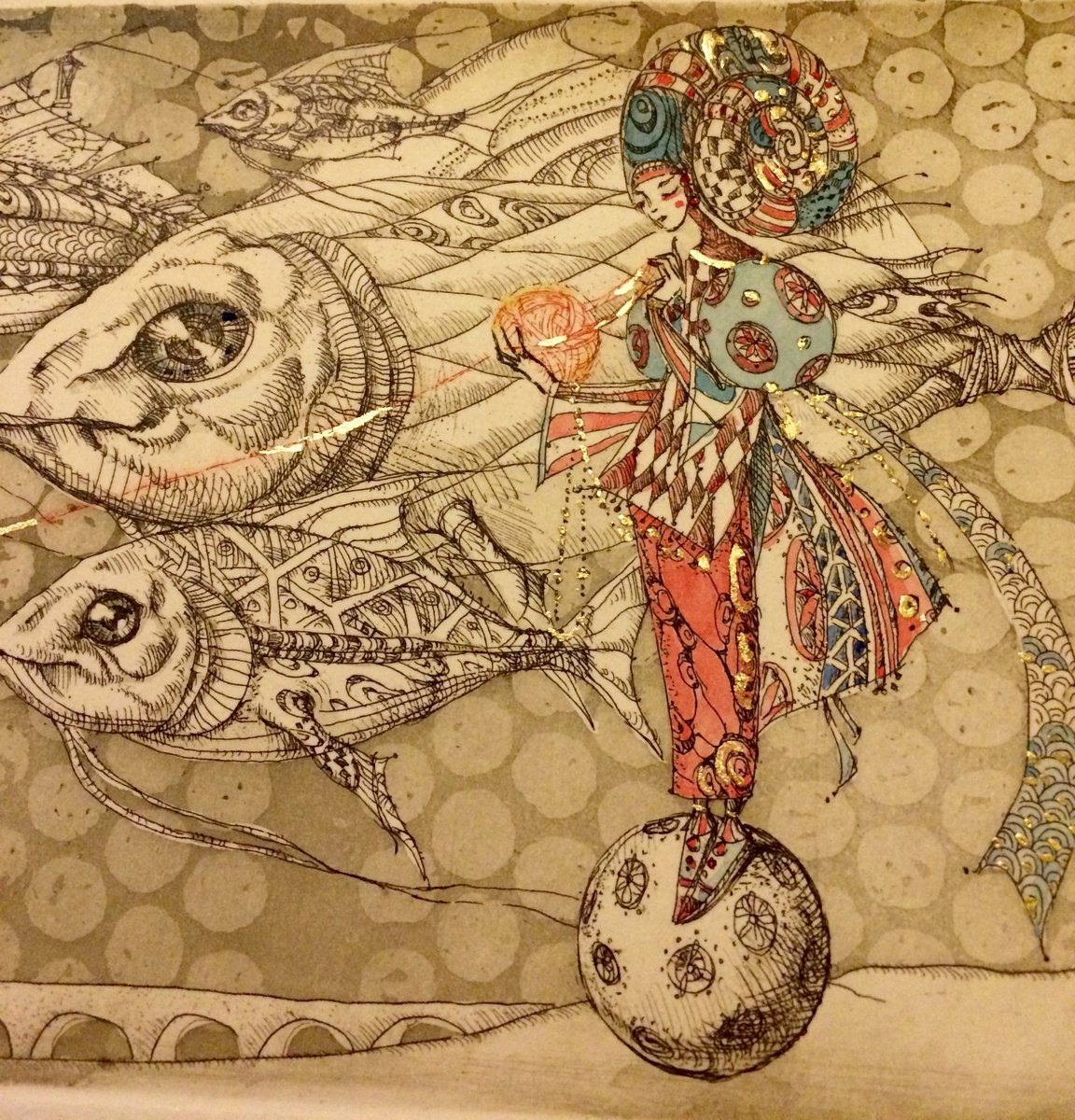 Surrealistic Portrait Etchings & Engravings By Marina Korenfeld, 20 X 10", Soul Diver, Original Artwork