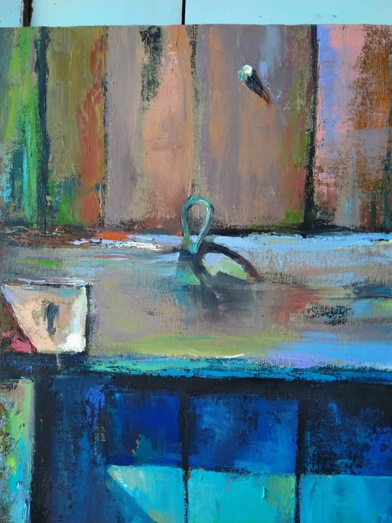Old door(40x40cm, oil painting,ready to hang)