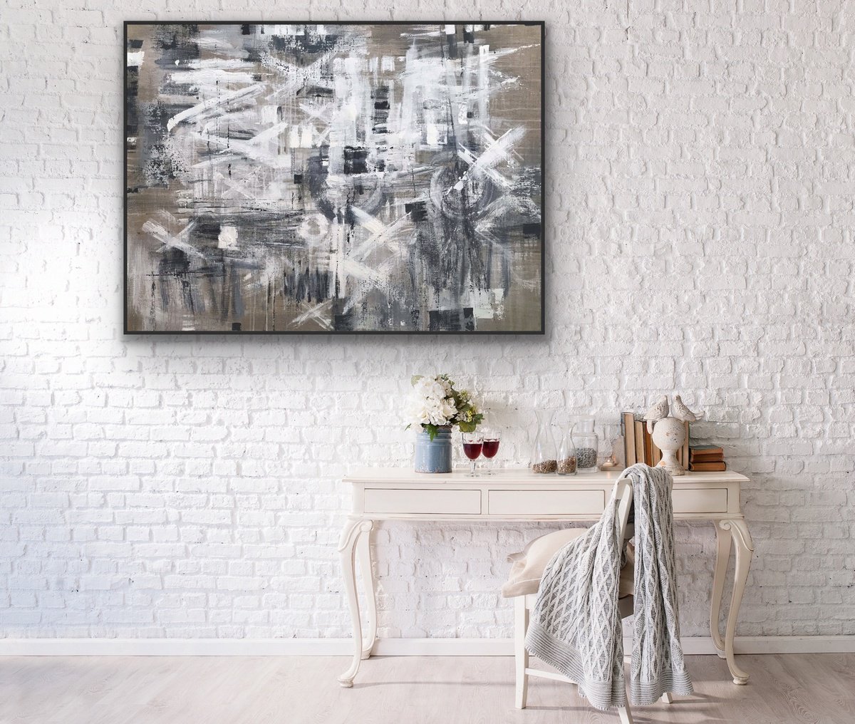 Expressive Abstract Acrylic Painting By Galina Poloz, 43 X 31, White Calendar., Original Artwork