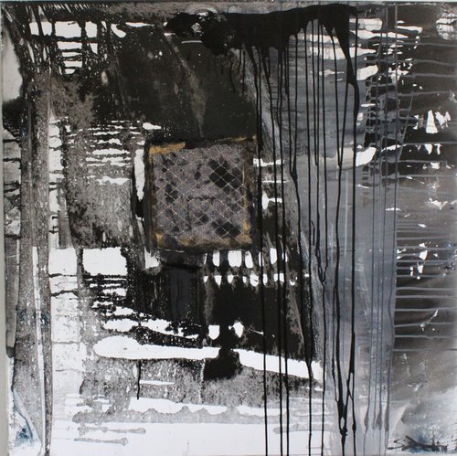 Black and white Abstract acrylic  Mixed Media & Ink 100x100 by Sylvie Dodin