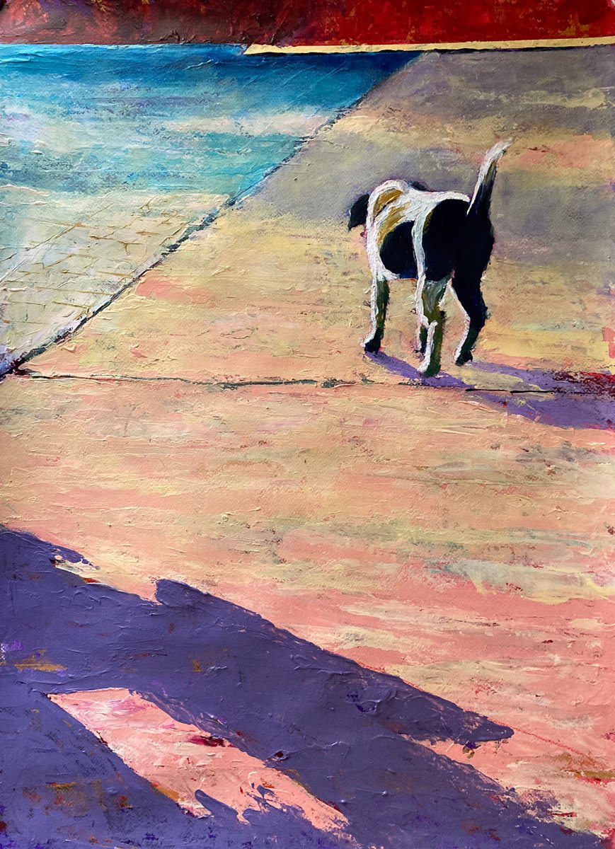 Impressionistic Animal Acrylic Painting By John Cottee, 22 X 30, Dog