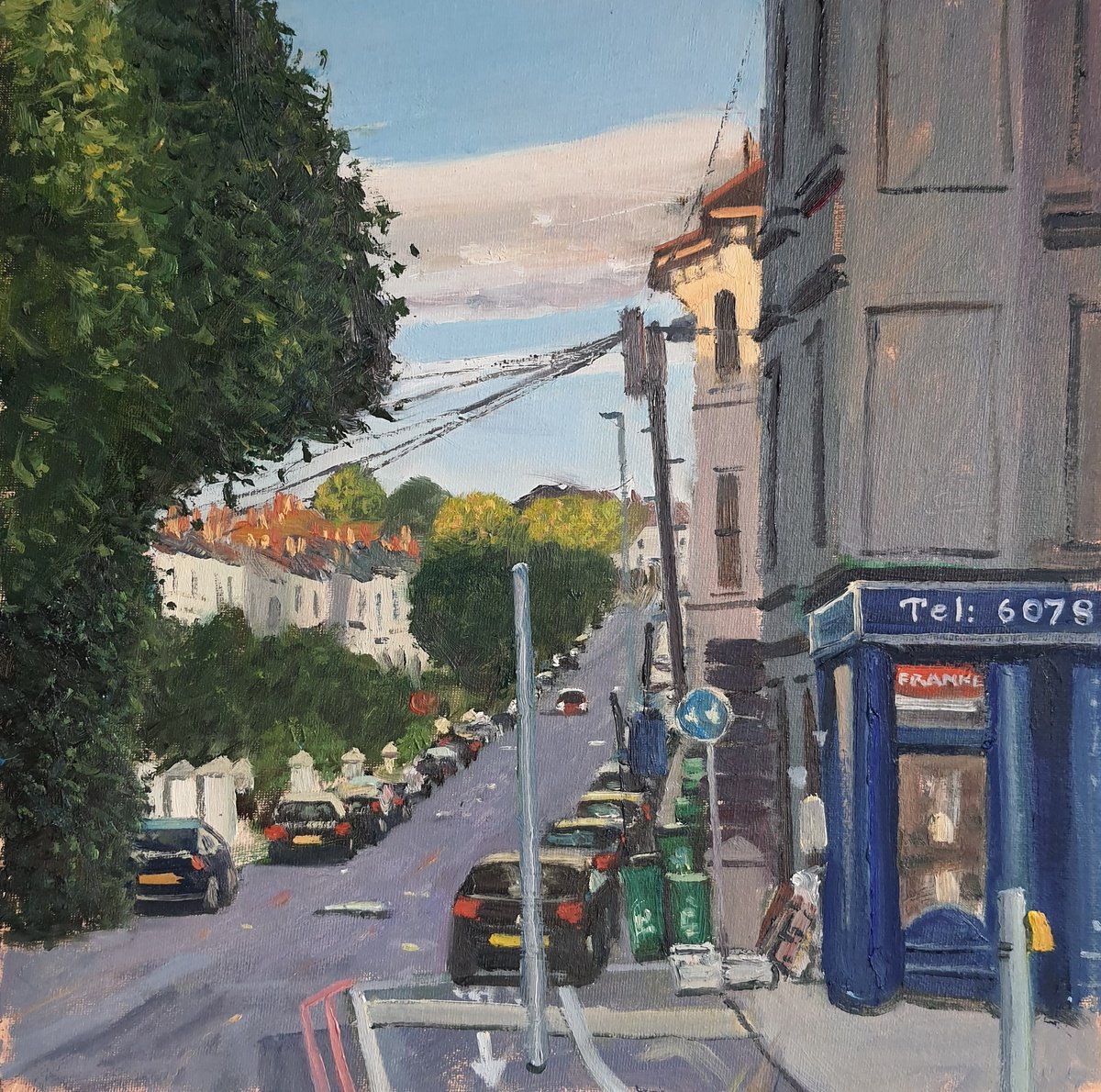 Impressionistic Cityscapes Oil Painting By Roberto Ponte, 14 X 14", Brighton Ditchling Rise, Original Artwork