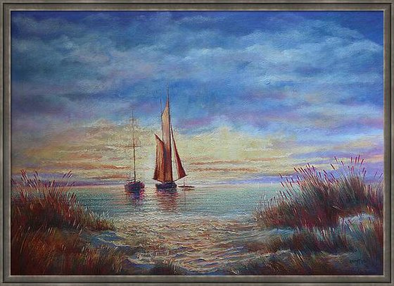 Sunrise in the Bay:linen, oil, 79x109