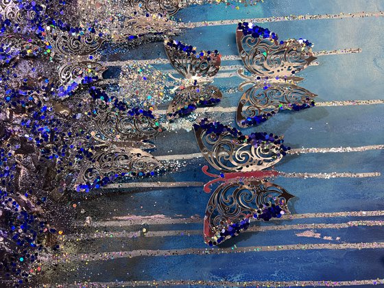 Blue silver purple 3d Butterflies