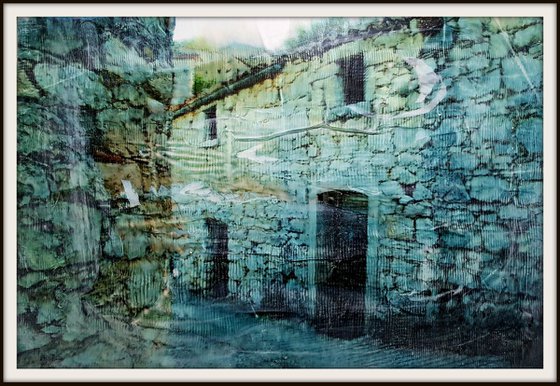 Ancient hamlet (n.304) - 87 x 58 x 2,50 cm - ready to hang - mix media painting on stretched canvas