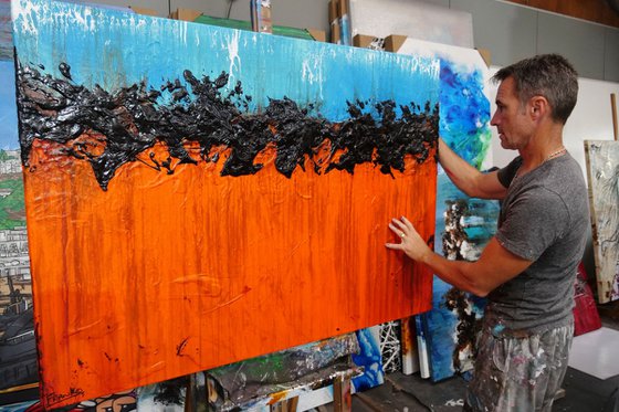 Outback Tango 140cm x 100cm Blue Orange Textured Abstract Art