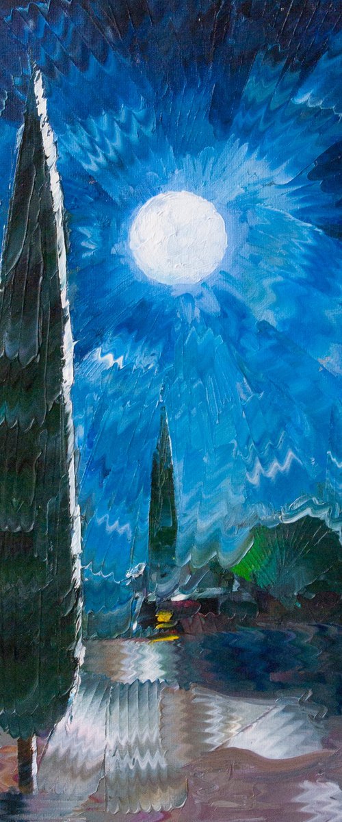 cypresses and a full moon by Samvel Hayrapetyan