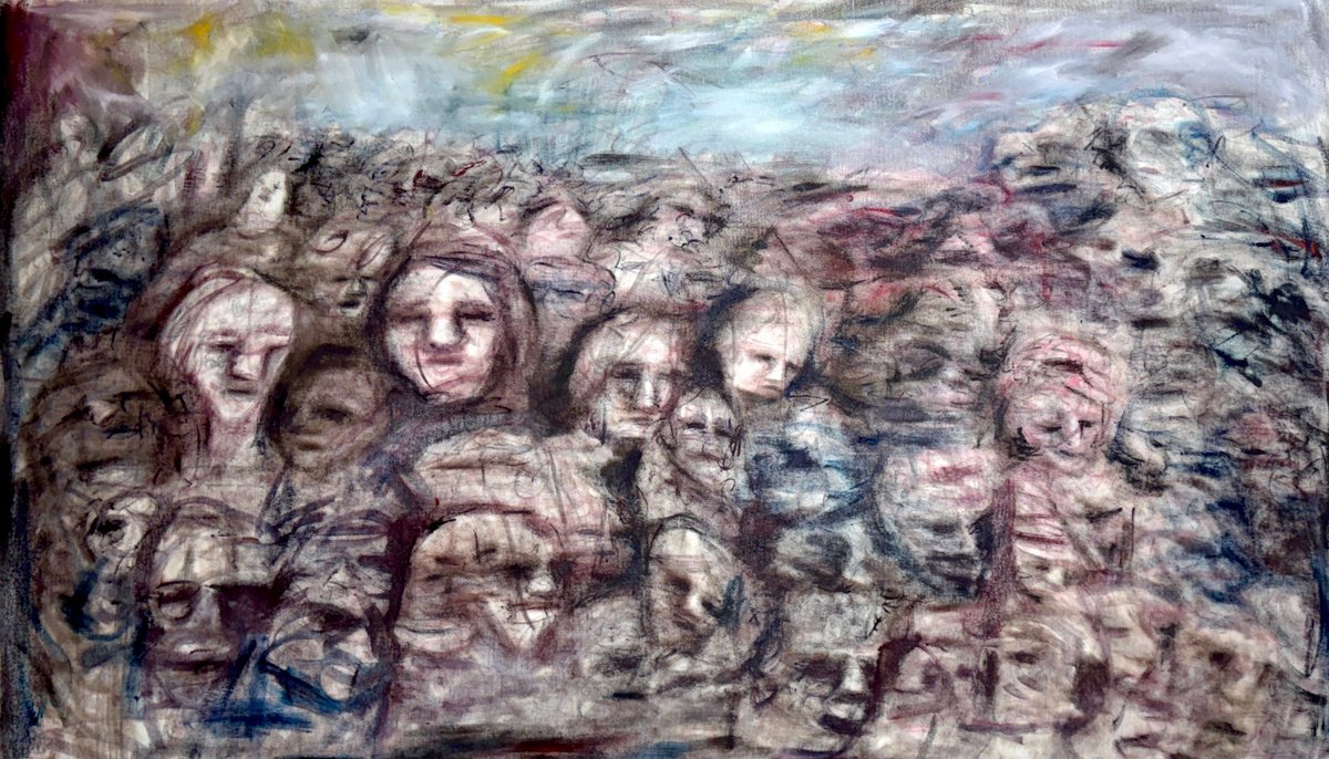 Expressive Abstract Oil Painting By Ryan Louder, 63 X 39", The Zombie Market, Original Artwork