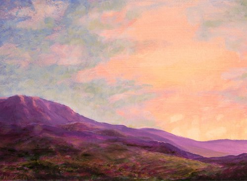French landscape - Provence - La Drôme provençale South of France ORIGINAL painting One of a kind artwork Classical countryside mountain hills mauve pink Dusk End of day by Fabienne Monestier