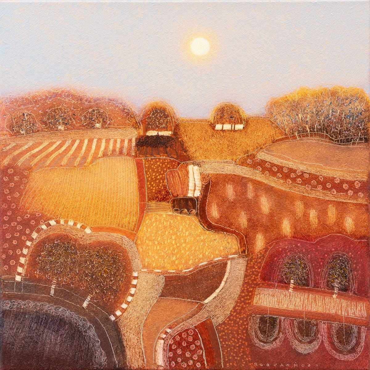 Landscape Oil Painting By Rob Van Hoek, 21 X 21", Safe And Warm, Original Artwork