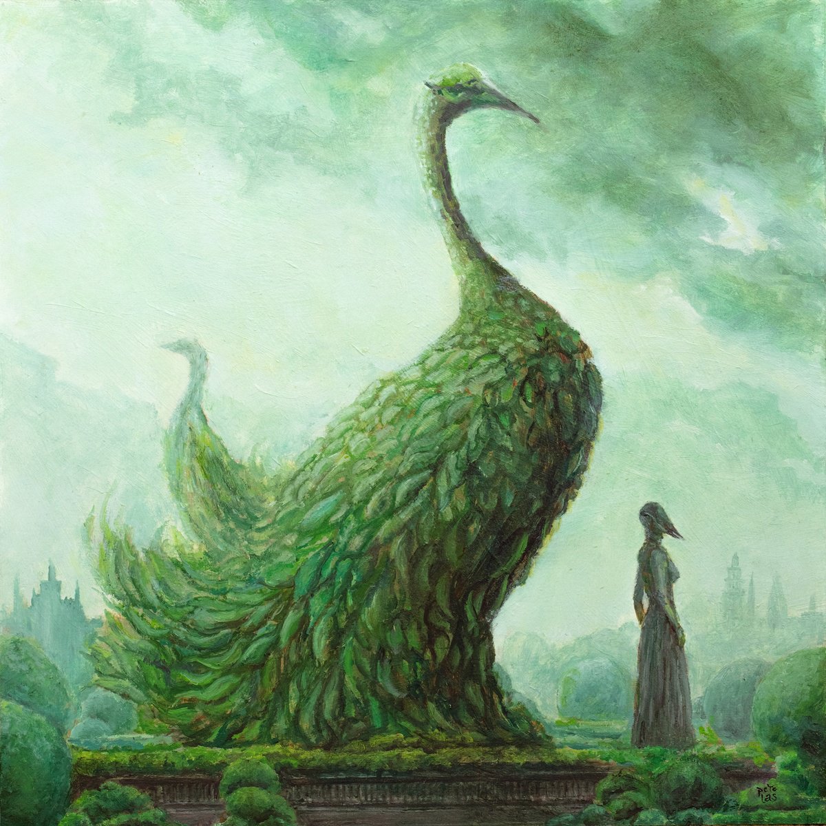 Surrealistic Animal Oil Painting By Nikolina Petolas, 16 X 16", Mirrored Oil Painting (Framed), Original Artwork