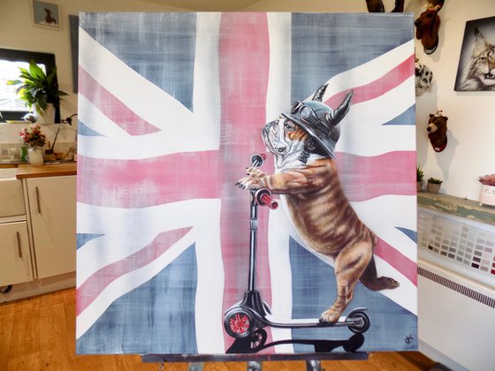 British Bull Dog and union jack flag painting "Blaze Your Own Trail"