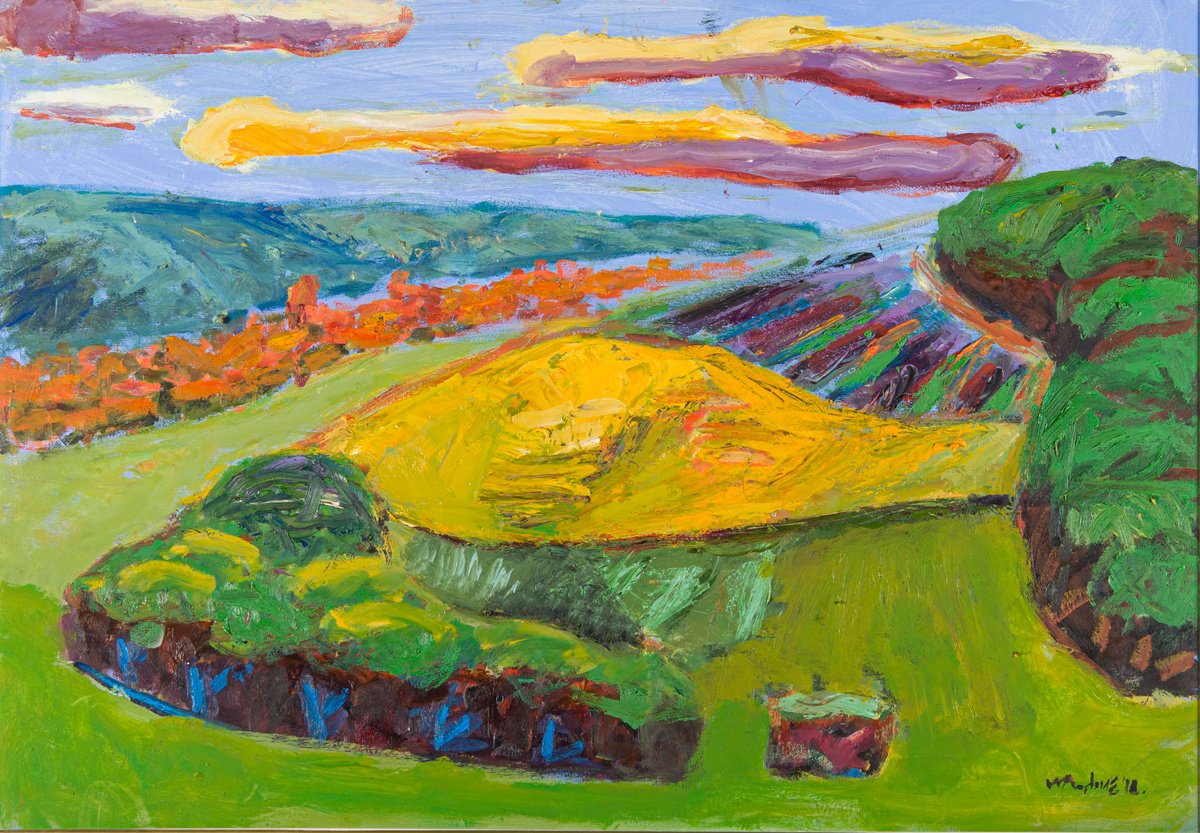 Expressive Landscape Oil Painting By Milica Radovic, 43 X 31", Landscape In August, Original Artwork