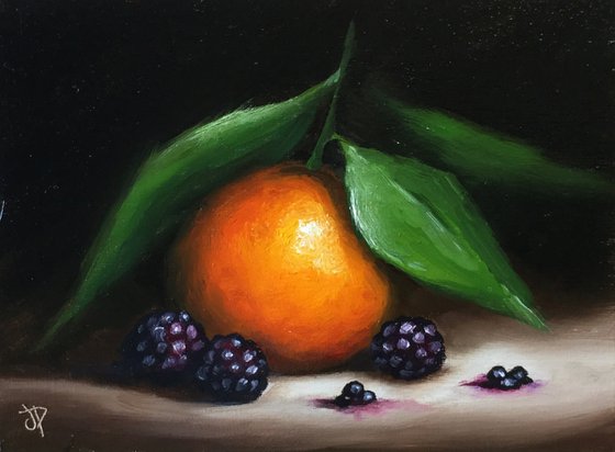 Clementine with blackberries still life