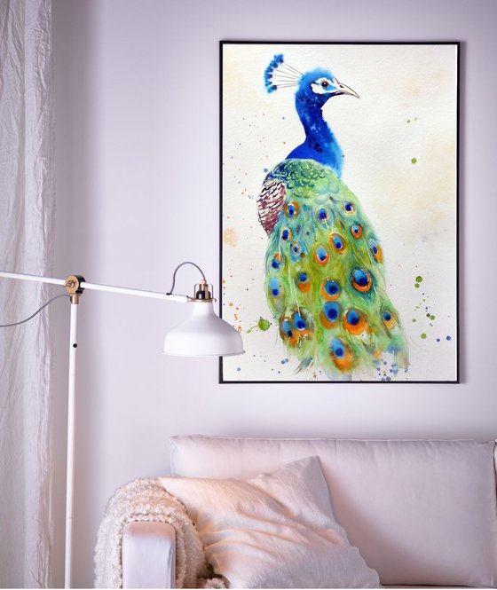 Regal Peacock - peacock painting - peacock wall decor - bird art