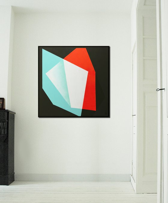 Abstract Painting - Diamond 13 - Incl. frame - 95x95cm - Ronald Hunter - 06N