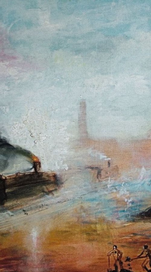 Smoke, Coal and Steam, Colliery, Train pulling in (Oil on canvas 40x30 inch) by Jack Bagley