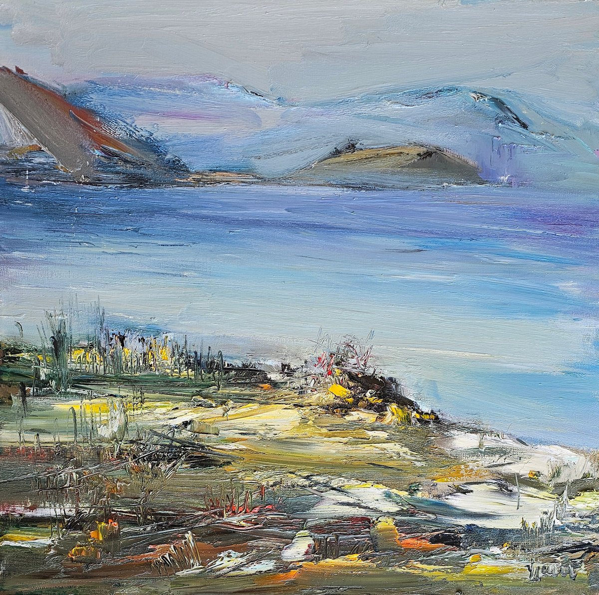 Impressionistic Landscape Oil Painting By Vlas Ayvazyan, 28 X 28", Serenade Of The Serene Lake, Original Artwork