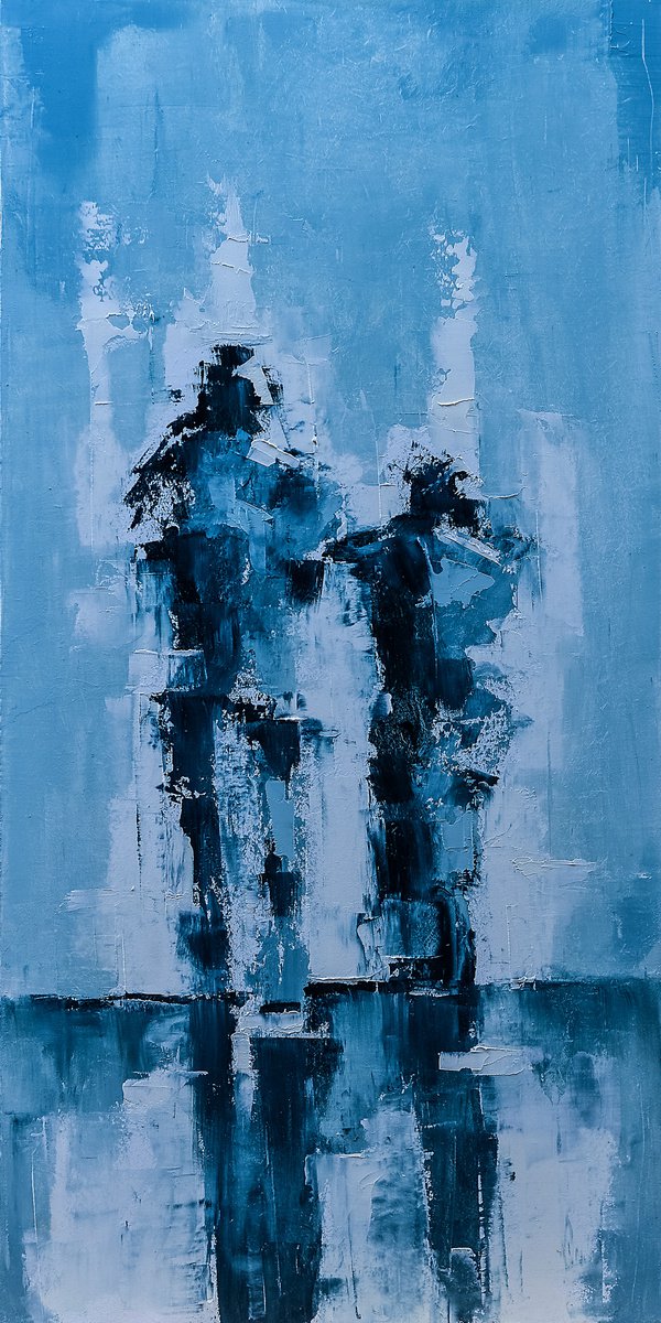Two abstract figures on the street. Abstract figure art by Marinko Saric