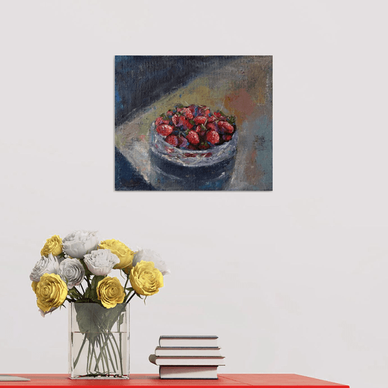 Still life - Strawberry․ 30x35cm, oil painting, ready to hang, impressionistic still life, fruit still life