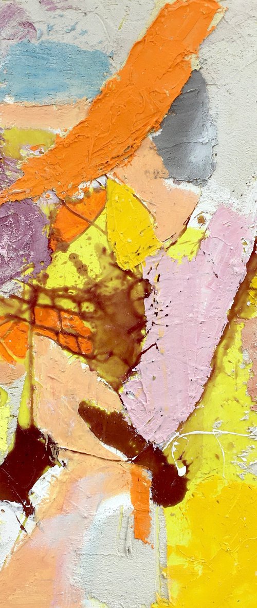 Abstract in yellow color, Contemporary Art, knife palette by Leo Khomich