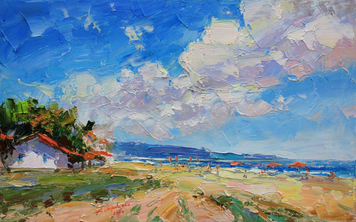 Impressionistic Landscape Oil Painting By Alisa Onipchenko-Cherniakovska, 16 X 10, Sunny Day On The Beach, Original Artwork
