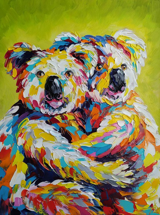 Koalas in love - oil painting, love, koala bear, Australia, lovers, koala, koala oil painting, animals, koala art, animals oil painting